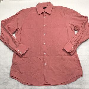 HUGO BOSS Enzo Shirt Men L 16-1/2 34/35 Watermelon Pink Prep Casual Tabby Weave